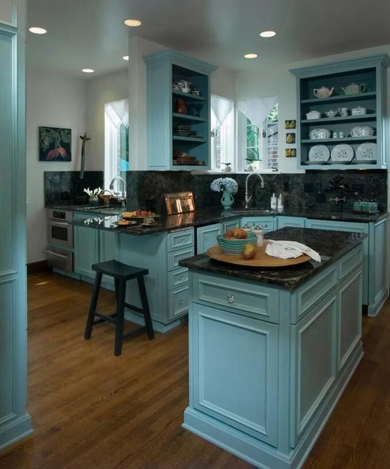13863 black and teal kitchen accent wall